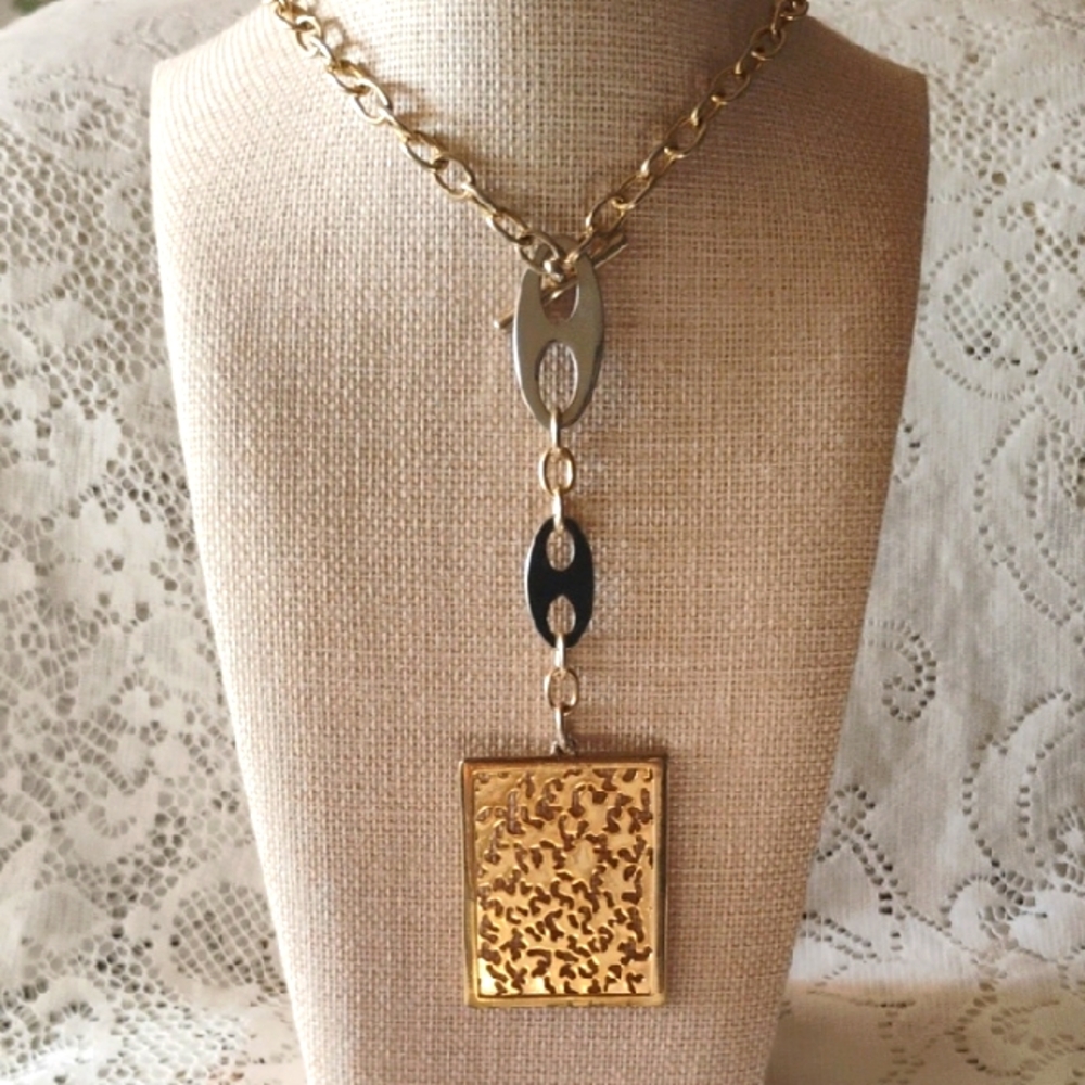 Statement Necklace With Large Square Pendant - image 1